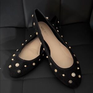 Nine West Black and Gold Embellished Flats